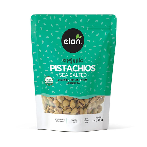 Elan Organic Sea Salted Pistachios, 5.1 oz, In Shell, Salted with Sea