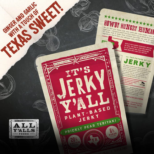 It's Jerky Y'all Vegan Jerky TERIYAKI (2-Pack) - Beyond Tender, Tasty Meatless Snacks, High Protein, Low Carb