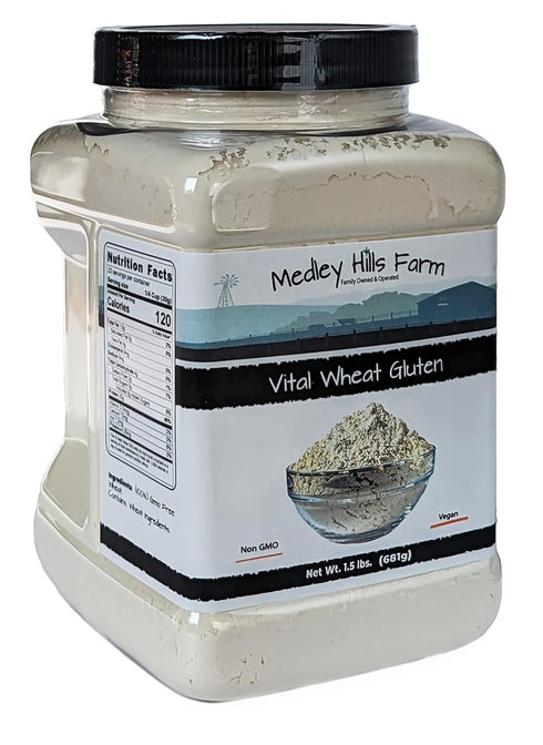 1.5 lbs. Vital Wheat Gluten By Medley Hills Farm in Reusable Container - High in Protein - Vegan - Non GMO - Keto