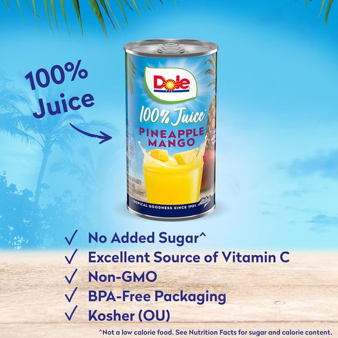 100% 6 Oz (Pack 6), 48 Dole Pineapple Mango Juice, Excellent Source of Vitamin C, Fl of Total Cans
