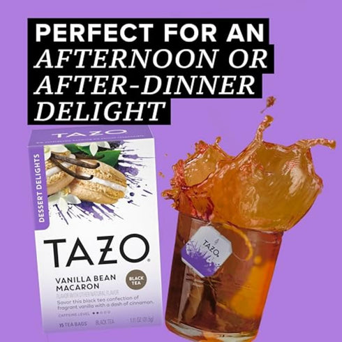 90 (15ct Pack 6) TAZO Dessert Delights Vanilla Bean Macaron Tea Bags, Sugar Free and Zero Calories, Total Tea Bags