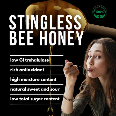 2.35 oz (70 ml), pack 2 Stingless Bee Honey, Sweet and Sour Meliponini. Contains Low Glycemic Trehalulose, No Sucrose