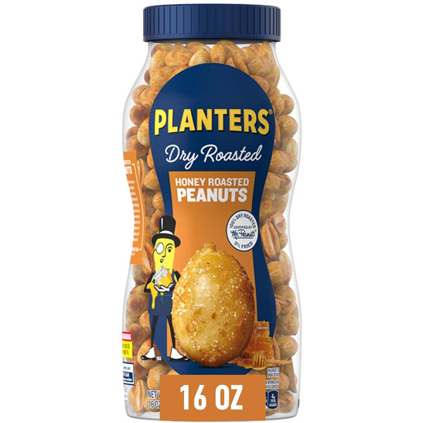 PLANTERS Honey Roasted Peanuts, Dry Roasted Peanuts, Party Snack, Plant-Based Protein, After