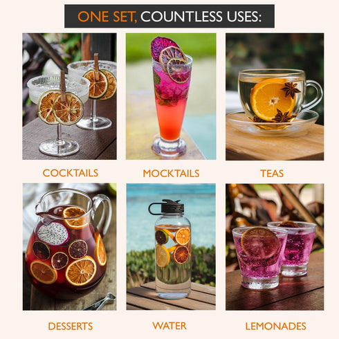 SET, 100% (70 8 Cocktail Garnish, PREMIUM GIFT with COCKTAIL PICKS I Natural Dehydrated fruits I Home Bar, Barware