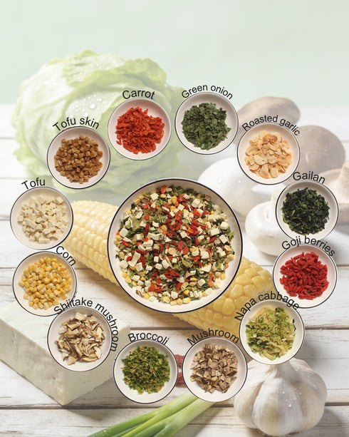 14oz 12 Dried Ramen Toppings Vegetable Mix - Veggie Blend with Superfood Goji & White Mushroom, Natural Umami