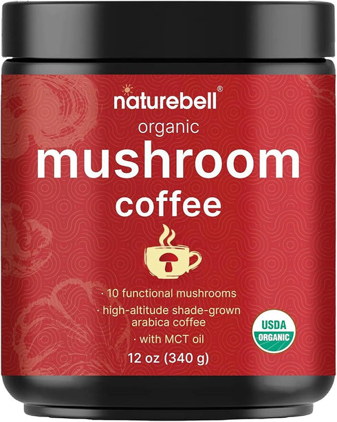 NatureBell Organic Mushroom Coffee - 12 oz - Superfood Blend for Energy