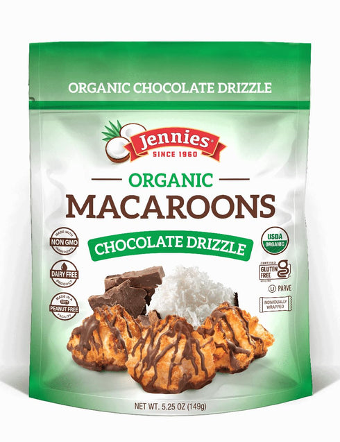 Jennies Organic Chocolate Drizzle Coconut Macaroons, 5.25oz | Dairy Free, Gluten Free, Individually Wrapped