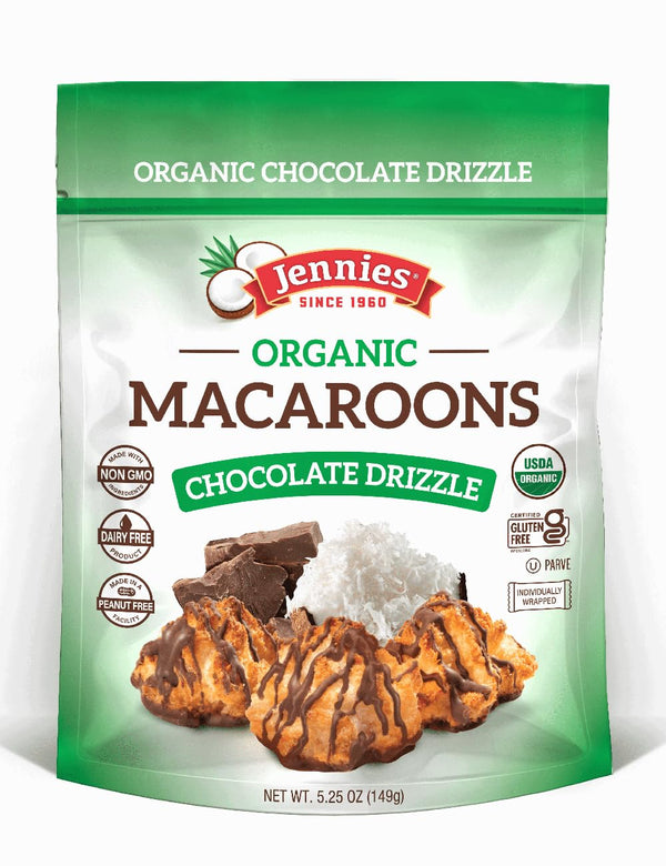 Jennies Organic Chocolate Drizzle Coconut Macaroons, 5.25oz | Dairy Free, Gluten Free, Individually Wrapped