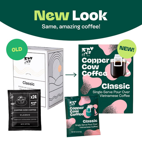(8 pack) Packets, Copper Cow Coffee Premium Pour Over Single-Serve Vietnamese Coffee Pouches | Classic Black | Dark
