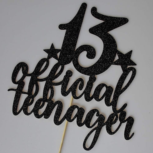 Teens Happy 13th Birthday Cake Topper, Boys Girls Teenager 13th Birthday Party Decorations, Black Glitter Decor