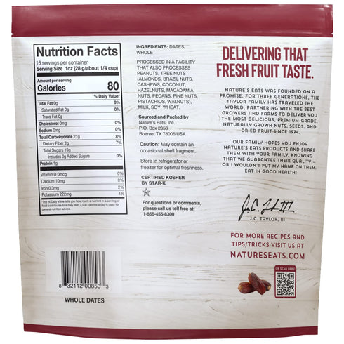 16 oz Natures Eats Whole Pitted Dates - Non-GMO, Gluten-Free, Vegan, Kosher Dried Fruits, Naturally Sweet Source