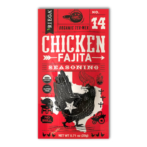 0.71oz Packets, 8 Count Riega Fajita Seasoning Blend, Organic Tex-Mex Spice Mix for Chicken, Beef, or Veggies