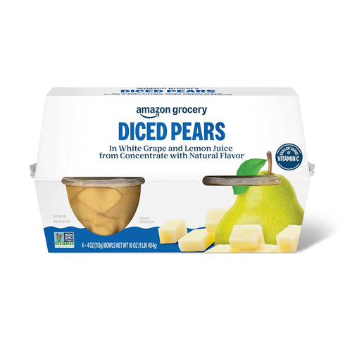 Amazon Fresh Happy Belly 16 Ounce Juice Fruit Cups, Regular Diced Pear