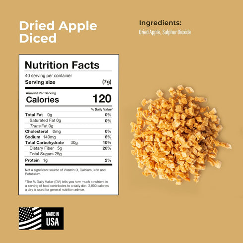 16 oz Packed Amrita Dried Apples Diced | No Sugar Added, Vegan, non-GMO, Gluten, Peanut, Soy and Dairy Free| Fresh