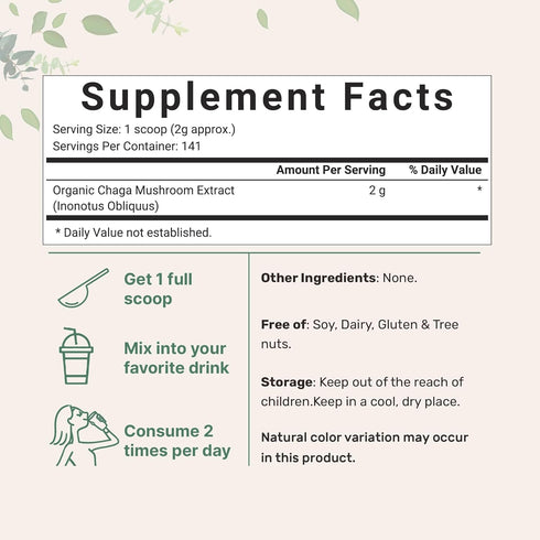 Micro Ingredients Organic Chaga Mushroom Extract, 10 oz | 100:1 Wild Harvested for Tea & Smoothies