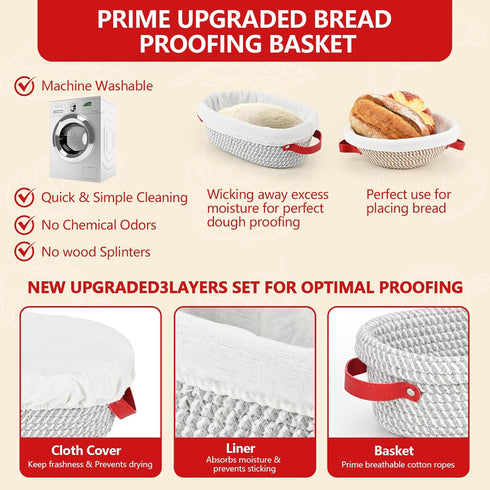 TKVAZK 9" 10" Sourdough Starter Kit, Bread Baking Supplies with Sourdough Jar Round & Oval Proofing Basket Magnetic