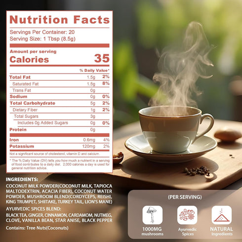 6 Immune 20 Balincer Mushroom Chai, Adaptogenic Mushrooms (Lion's Mane, Cordyceps, Turkey Tail & Other) Mixed