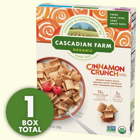 9.2 oz (Pack 2) Cascadian Farm Organic Cinnamon Crunch Cereal Box