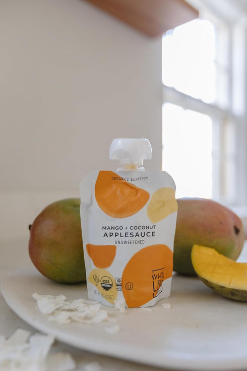 3.2oz (Pack 24) White Leaf Organic Mango & Coconut Applesauce Regeneratively Farmed, No Added Sugar, Kosher, USDA, GMO