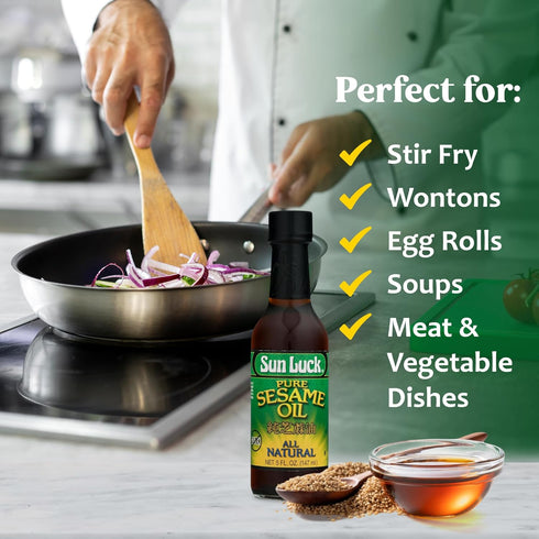 5 oz Sun Luck Pure Sesame Oil Bottle Aromatic Toasted Sesame Flavor for Stir-Fry, Marinades, Dressings & Dumpling