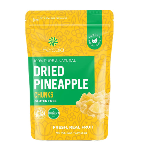 1 16 oz. Herbaila Dried Pineapple Chunks, Pound. Dehydrated Pineapple Chunk, Dehydrated Pineapple Bulk, Dried Pineapple