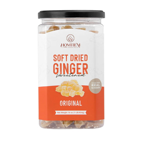 Homtiem Dried Crystallized Ginger (16 Ounce), Soft Chews and Candied Delicious Gingers, Perfect for Baking and Relief
