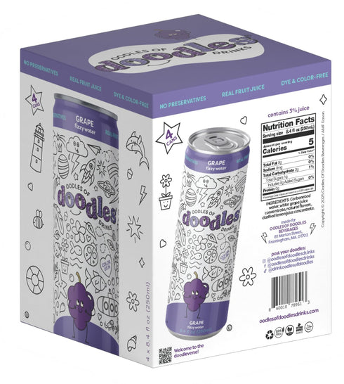 8.4 oz Pack 24 (6x4pk) 1.2g Oodles of Doodles Drinks - Grape Flavored Sparkling Water, fl Colorable Cans, of | Just