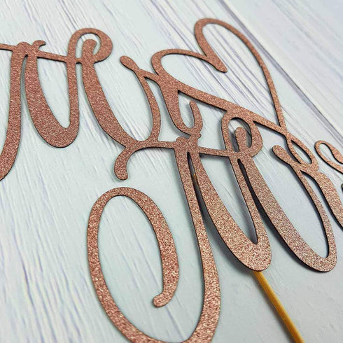 Mr and Mrs Cake Topper, Bride and Groom Sign, Wedding Engagement Cake Decorations, Double-faced Rose Gold Glitter