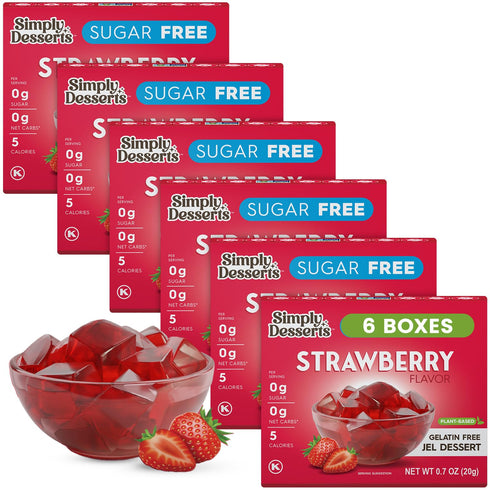 Simply Delish Plant Based Natural Strawberry Jel Dessert, 6 Pack, Zero Sugar, Gluten Free, Vegan
