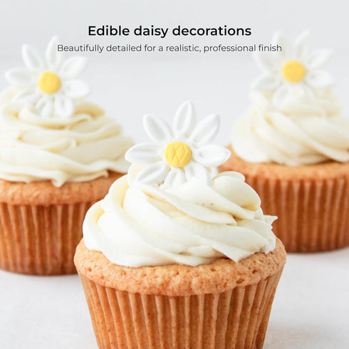 84 Count (1 Inch) Edible Daisy Cake Decorations, Small Edible Flowers, White & Yellow Sugar Flowers, Daisy Cupcake