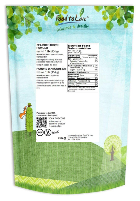 1 Food to Live Sea Buckthorn Juice Powder, Pound - Made from Raw Dried Berries, Unsulfured, Vegan, Bulk, Great