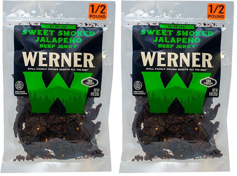 Werner Beef Jerky All Natural Meat Snack Half Pounder High Protein Snack,