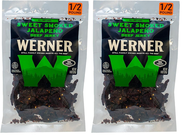 Werner Beef Jerky All Natural Meat Snack Half Pounder High Protein Snack,