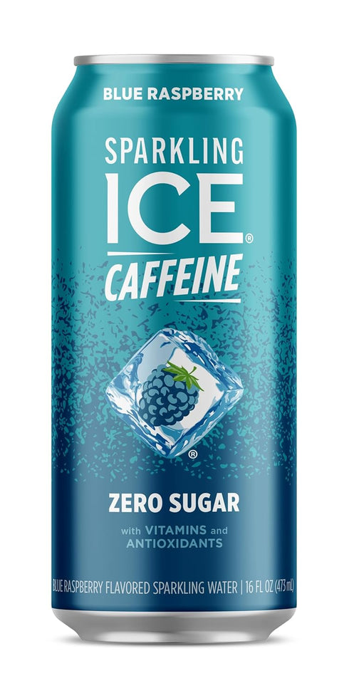 Sparkling Ice Caffeine, Blue Raspberry Sparkling Water with Caffeine, Zero Sugar, with