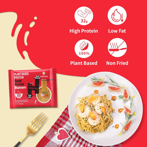 (10 2.12oz) 6-Pack, 32g Hethstia Dried Shirataki Rice, Vegan Konjac Dry Rice x + High Protein Ramen, Spicy Beef Flavor