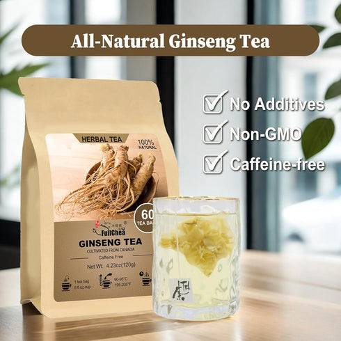 60 FullChea - Ginseng Tea bags, Teabags - Pure Ginseng Root Tea - Caffeine-Free Herbal Tea with Wellness Support