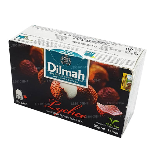 DILMAH Lychee Flavored Black Ceylon Tea - 20 Individually Wrapped Tea Bags, Premium Blend