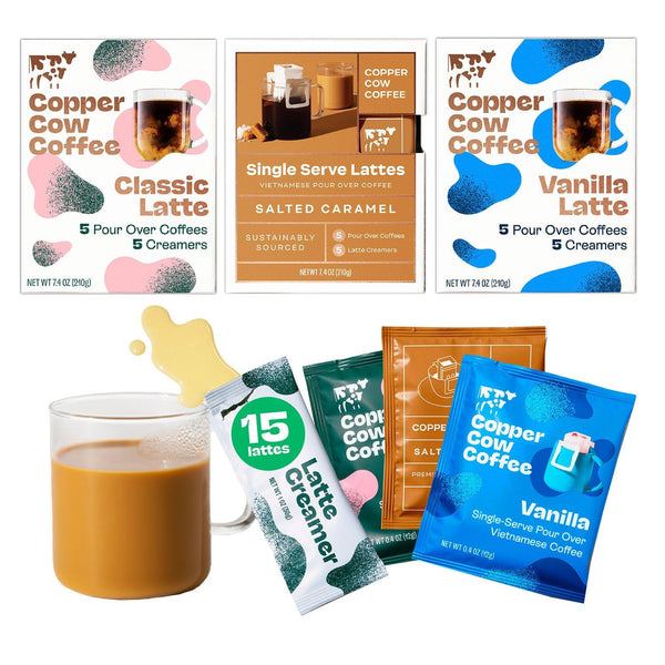 Copper Cow Vietnamese Coffee Variety Pack (15 Coffees & 15 Creamers)| Classic,