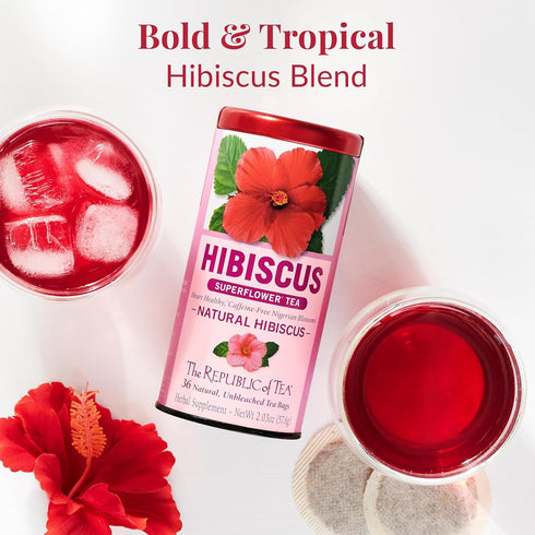 100 The Republic of Tea Natural Hibiscus Tea Super Refill, Tea Bags, Herbal Blend, Caffeine Free, Gluten Free
