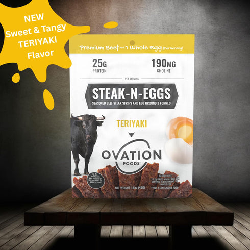 (25g 1.6oz Ovation Foods Steak-N-Eggs Beef Strips, Zero Sugar, High-Protein Jerky premium protein), Gluten Free, KETO