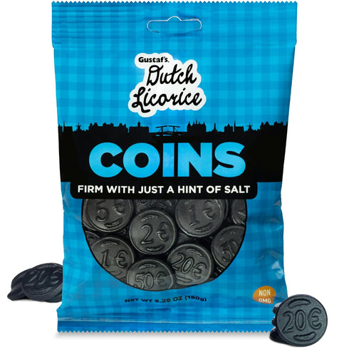 Gustaf's Salted Dutch Licorice Coins, 5.2oz Bag of Salty Black Licorice Treats from Netherlands