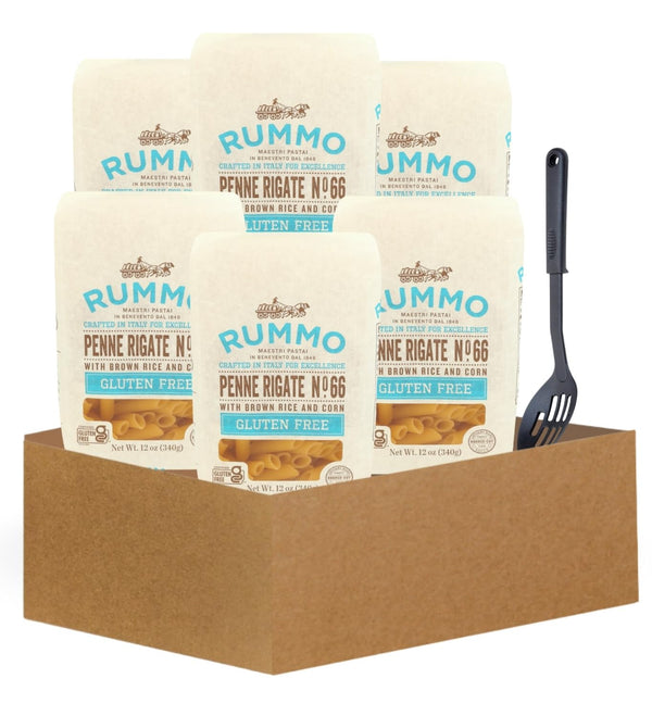 GROVE Penne Pasta 6x Pasta Penne Rigate, 12oz Bundle with Slotted Spoon Gluten