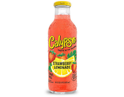 16 Oz (Pack 12) Calypso Lemonade, Strawberry Lemonade, Made with Real Fruit, Fl Glass Bottles