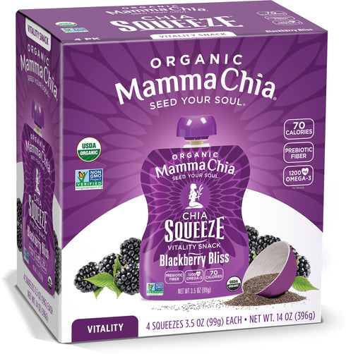 Mamma Chia Organic Vitality Squeeze Snack, Blackberry Bliss, 24- 3.5 Ounce Chia
