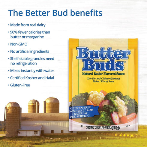 2 Oz (12-Pack) 0 0 Butter Buds Sauce Mix, Non-GMO, Gluten-Free Natural Butter Flavored Blend Made with Buttermilk, Fat