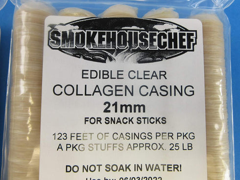 Smokehouse Chef PACKS 21mm 50 lbs 10 TWO Smoked Collagen snack sausage casings for of snack sticks. Strands. From . USA