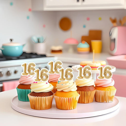 LcingTify 50 16th 16 16 16th 16 PCS Edible Birthday Cupcake Toppers Gold Wafer Paper Sweet Hello Cake Toppers Edible