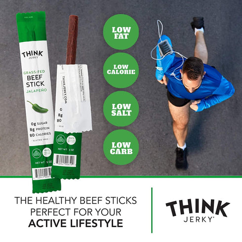 0.5 oz 20 Pack Think Jerky Jalapeno Beef Sticks, Gluten and Sugar Free, No Nitrates, Keto Paleo Friendly High Protein