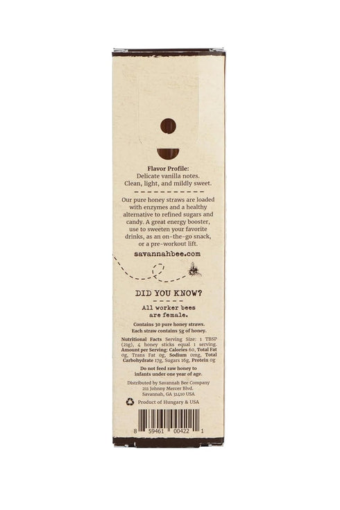 30ct, 5.3 OZ SAVANNAH BEE CO Honey Straws