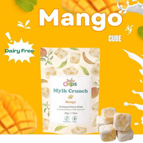 (3-Pack, 1.76 oz Juju-Oops Freeze-Dried Mango Mylk Crunch Vegan Soy Milk Fruit Bites with Real Mango Pieces | Healthy